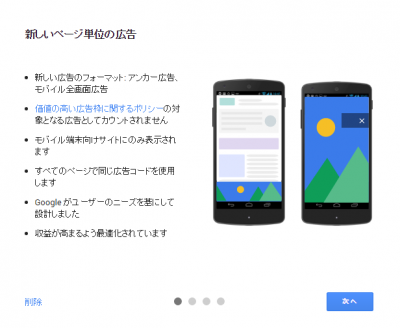 Google Adsense ページ単位の広告の説明画面