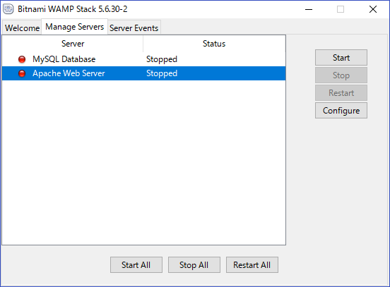 Bitnami Stack Manager 「Stop All」状態で起動できた