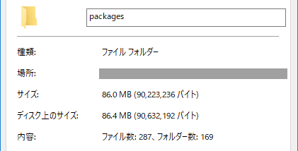packageフォルダのサイズ