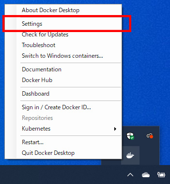 Docker Setting を開く