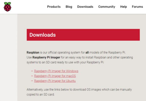 Raspberry Pi Imager Downloadページ