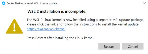 WSL 2 installation is imcomplete.