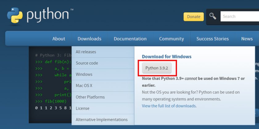 Python公式からDownload