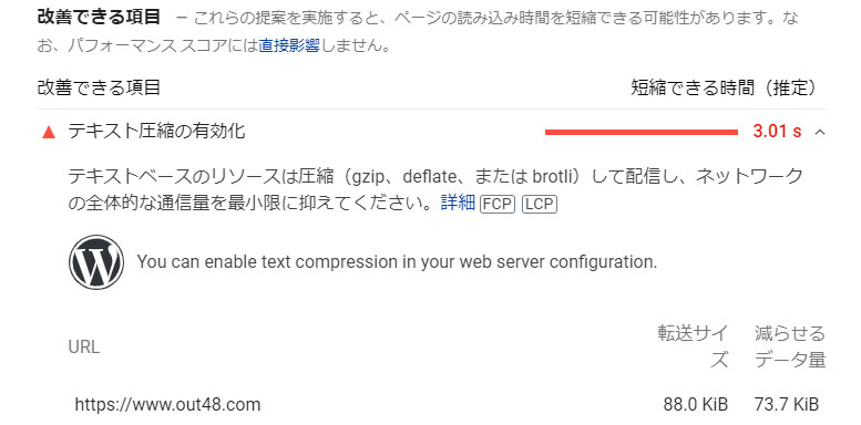 PageSpeed Insights テキスト圧縮の有効化